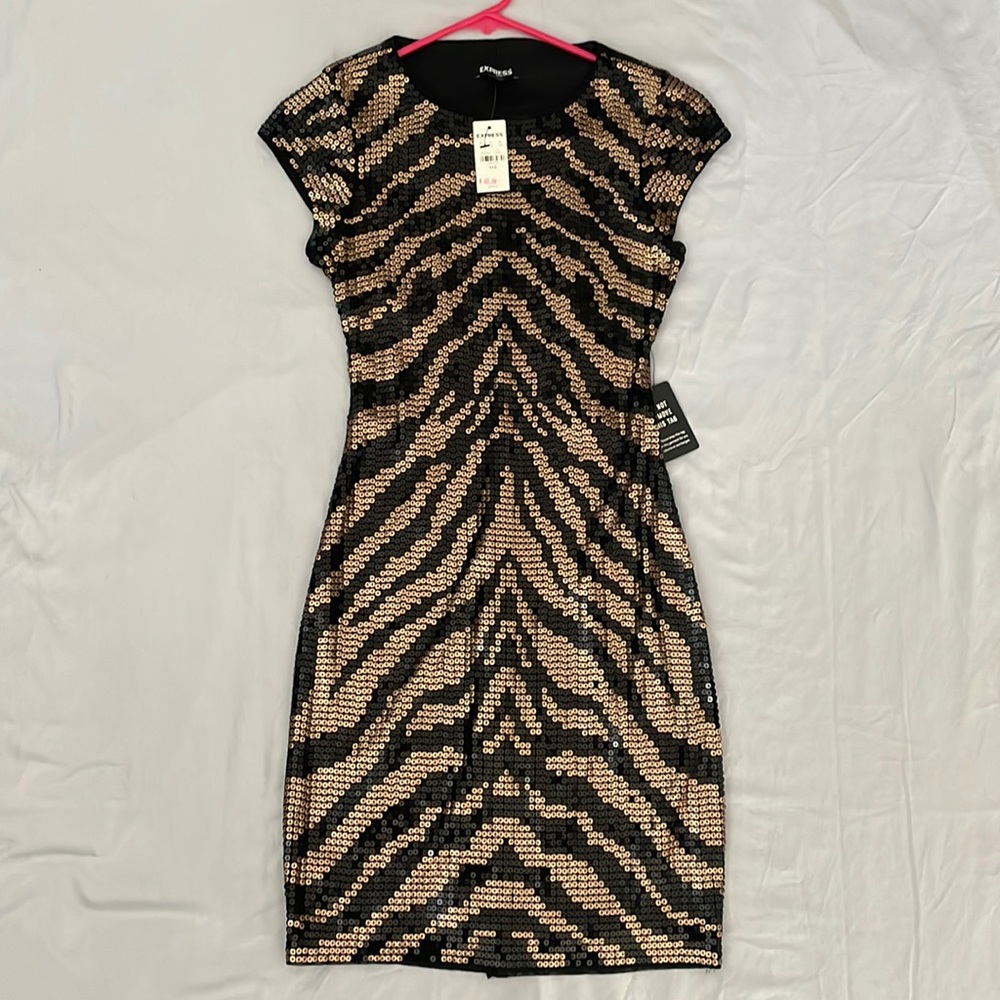 Stretch black and gold sequin dress